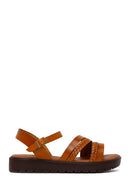 Woman Tan Strappy Thick-Soled Braided Leather Bodrum Sandal | Derimod Woman Tan Strappy Thick-Soled Braided Leather Bodrum Sandal | Derimod
