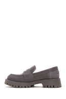 Women's Gray Leather Suede Masculine Loafer | Derimod Women's Gray Leather Suede Masculine Loafer | Derimod