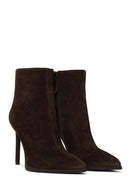 Woman Brown Zip Closure High Thin Heeled Suede Boots | Derimod Woman Brown Zip Closure High Thin Heeled Suede Boots | Derimod