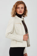 Marlyn Women's Beige Short Leather Jacket | Derimod Marlyn Women's Beige Short Leather Jacket | Derimod