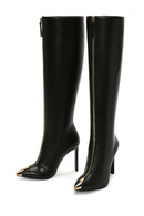 Women's Black Zippered High Thin Heeled Leather Boots | Derimod Women's Black Zippered High Thin Heeled Leather Boots | Derimod