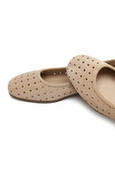 Women's Beige Patterned Suede Leather Ballet Flats | Derimod Women's Beige Patterned Suede Leather Ballet Flats | Derimod