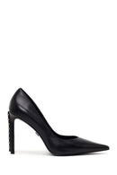 Woman Black Jeweled High Thin-Heeled Leather Stiletto | Derimod Woman Black Jeweled High Thin-Heeled Leather Stiletto | Derimod