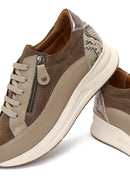 Kadın Vizon Bağcıklı Kalın Tabanlı Deri Sneaker | Derimod Kadın Vizon Bağcıklı Kalın Tabanlı Deri Sneaker | Derimod