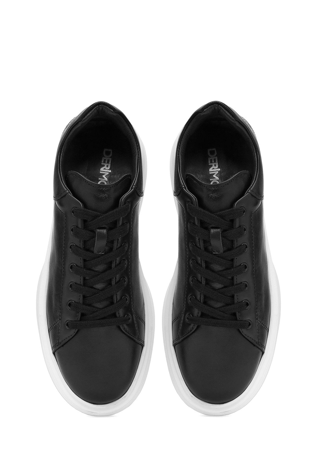 Erkek Siyah Bağcıklı Kalın Tabanlı Deri Sneaker