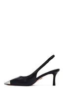 Women's Black Open Back Thin Heeled Leather Shoes | Derimod Women's Black Open Back Thin Heeled Leather Shoes | Derimod