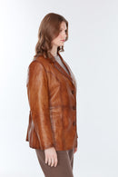 Barbara Women's Camel Plus Size Leather Jacket | Derimod Barbara Women's Camel Plus Size Leather Jacket | Derimod