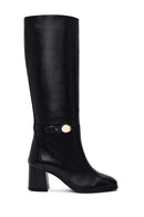 Women's Black Thick Heel Leather Boots | Derimod Women's Black Thick Heel Leather Boots | Derimod