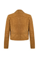 Almira Woman Camel Short Suede Leather Jacket | Derimod Almira Woman Camel Short Suede Leather Jacket | Derimod