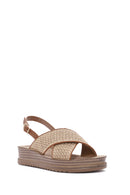 Women's Beige Back Buckle Thick Soled Straw Sandals | Derimod Women's Beige Back Buckle Thick Soled Straw Sandals | Derimod