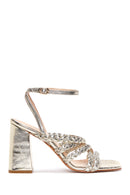 Women's Gold Leather Thick Heeled Sandals | Derimod Women's Gold Leather Thick Heeled Sandals | Derimod