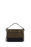 Woman Green Chain-Strap Suede Shoulder Bag | Derimod Woman Green Chain-Strap Suede Shoulder Bag | Derimod