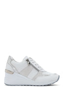 Women's White Wedge Heel Side Zip Leather Sneakers | Derimod Women's White Wedge Heel Side Zip Leather Sneakers | Derimod