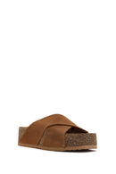 Women's Brown Thick Soled Suede Leather Slippers | Derimod Women's Brown Thick Soled Suede Leather Slippers | Derimod