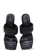 Women's Black Braided Heeled Slippers | Derimod Women's Black Braided Heeled Slippers | Derimod