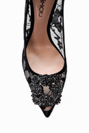 Women's Stone Detailed Lace Leather Stiletto | Derimod Women's Stone Detailed Lace Leather Stiletto | Derimod