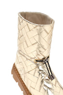 Women's Gold Knit Patterned Metallic Casual Boots | Derimod Women's Gold Knit Patterned Metallic Casual Boots | Derimod