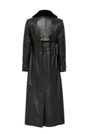 Jenny Women's Black Fur Belt Detailed Leather Trench Coat | Derimod Jenny Women's Black Fur Belt Detailed Leather Trench Coat | Derimod