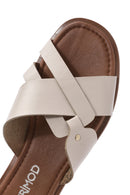 Women's Cream Leather Slippers | Derimod Women's Cream Leather Slippers | Derimod