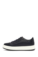Men's Navy Blue Lace-up Thick-Sole Leather Sneaker | Derimod Men's Navy Blue Lace-up Thick-Sole Leather Sneaker | Derimod