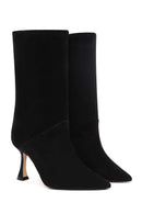 Women's Black Heeled Suede Leather Boots | Derimod Women's Black Heeled Suede Leather Boots | Derimod