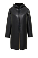 Artesina Women's Black Hooded Teddy Leather Coat | Derimod Artesina Women's Black Hooded Teddy Leather Coat | Derimod