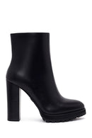 Woman Black Zip Closure High Thick-Heeled Leather Boots | Derimod Woman Black Zip Closure High Thick-Heeled Leather Boots | Derimod