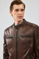 Gabriel Men's Brown Regular Leather Sport Jacket | Derimod Gabriel Men's Brown Regular Leather Sport Jacket | Derimod