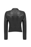Cherie Women's Black Short Leather Coat | Derimod Cherie Women's Black Short Leather Coat | Derimod
