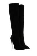 Women's Black High Thin Heeled Suede Leather Classic Boots | Derimod Women's Black High Thin Heeled Suede Leather Classic Boots | Derimod