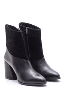 Women's Suede Detailed Heeled Leather Boots | Derimod Women's Suede Detailed Heeled Leather Boots | Derimod