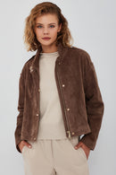 Cassy Women's Mink Oversize Suede Leather Jacket | Derimod Cassy Women's Mink Oversize Suede Leather Jacket | Derimod