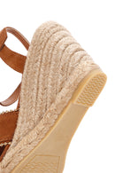 Women's Tan Ankle Strap Wedge Heel Suede Leather Espadrille Sandals | Derimod Women's Tan Ankle Strap Wedge Heel Suede Leather Espadrille Sandals | Derimod