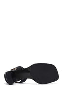 Women's Black Ankle Buckle Thick Heel Leather Sandals | Derimod Women's Black Ankle Buckle Thick Heel Leather Sandals | Derimod