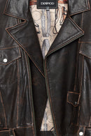 Lugano Women's Brown Vintage Biker Leather Jacket | Derimod Lugano Women's Brown Vintage Biker Leather Jacket | Derimod