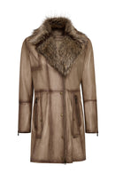 Kelly Women's Beige Collar Fur Leather Coat | Derimod Kelly Women's Beige Collar Fur Leather Coat | Derimod