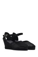 Women's Black Ankle Buckle Wedge Heel Espadrille Sandals | Derimod Women's Black Ankle Buckle Wedge Heel Espadrille Sandals | Derimod