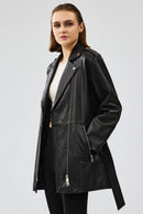 Venus Women's Black Double Breasted Leather Jacket | Derimod Venus Women's Black Double Breasted Leather Jacket | Derimod