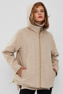 Roma Women's Beige Hooded Double-Sided Oversize Leather Jacket | Derimod Roma Women's Beige Hooded Double-Sided Oversize Leather Jacket | Derimod