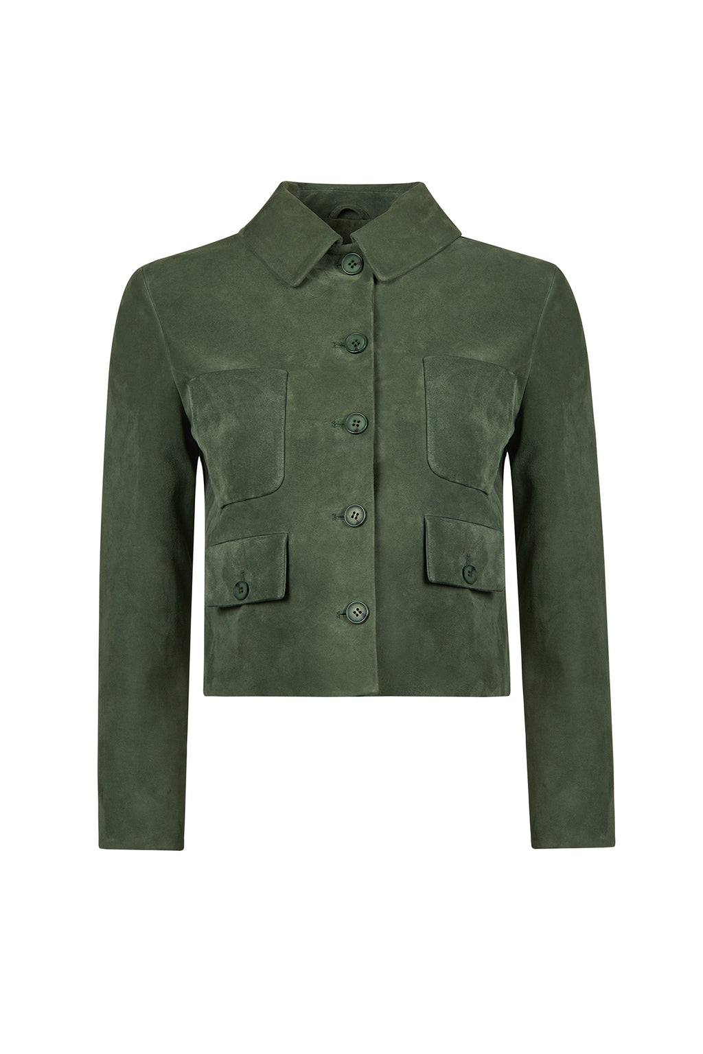 Cassandra Kadın Yeşil Slim-Fit Süet Deri Ceket