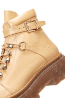 Women's Beige Leather Buckle Thick Soled Boots | Derimod Women's Beige Leather Buckle Thick Soled Boots | Derimod