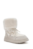 Women's White Fur Detailed Leather Boots | Derimod Women's White Fur Detailed Leather Boots | Derimod
