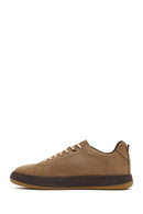 Men's Mink Lace-Up Thick-Soled Nubuck Leather Sneaker | Derimod Men's Mink Lace-Up Thick-Soled Nubuck Leather Sneaker | Derimod
