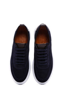 Men's Navy Blue Lace-Up Thick Soled Suede Leather Sneaker | Derimod Men's Navy Blue Lace-Up Thick Soled Suede Leather Sneaker | Derimod