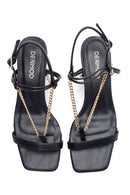 Women's Black Chain Heeled Sandals | Derimod Women's Black Chain Heeled Sandals | Derimod
