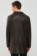 Ederson Men's Black Long Leather Trench Coat | Derimod Ederson Men's Black Long Leather Trench Coat | Derimod