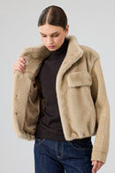 Cortina Women's Beige Short Teddy Coat | Derimod Cortina Women's Beige Short Teddy Coat | Derimod