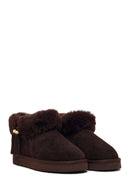 Woman Brown Embellished Suede Teddy Boots | Derimod Woman Brown Embellished Suede Teddy Boots | Derimod