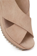 Woman Beige Strappy Wedge Suede Sandal | Derimod Woman Beige Strappy Wedge Suede Sandal | Derimod