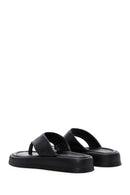Women's Black Flip Flops Leather Slippers | Derimod Women's Black Flip Flops Leather Slippers | Derimod